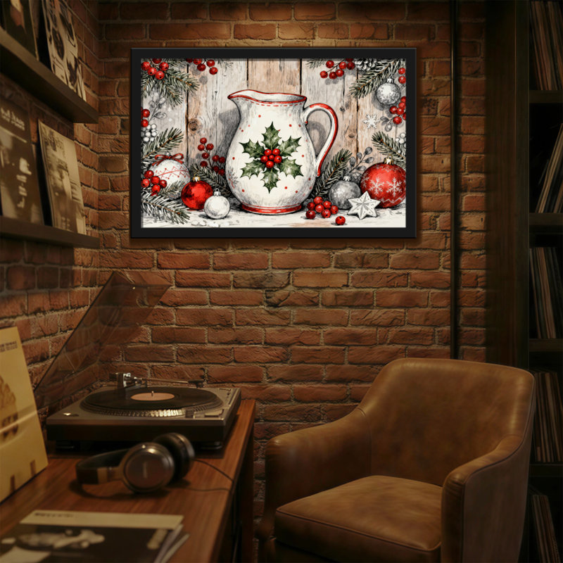 Christmas Christmas Pitcher With Holly And Berries, 12" H x 18" W