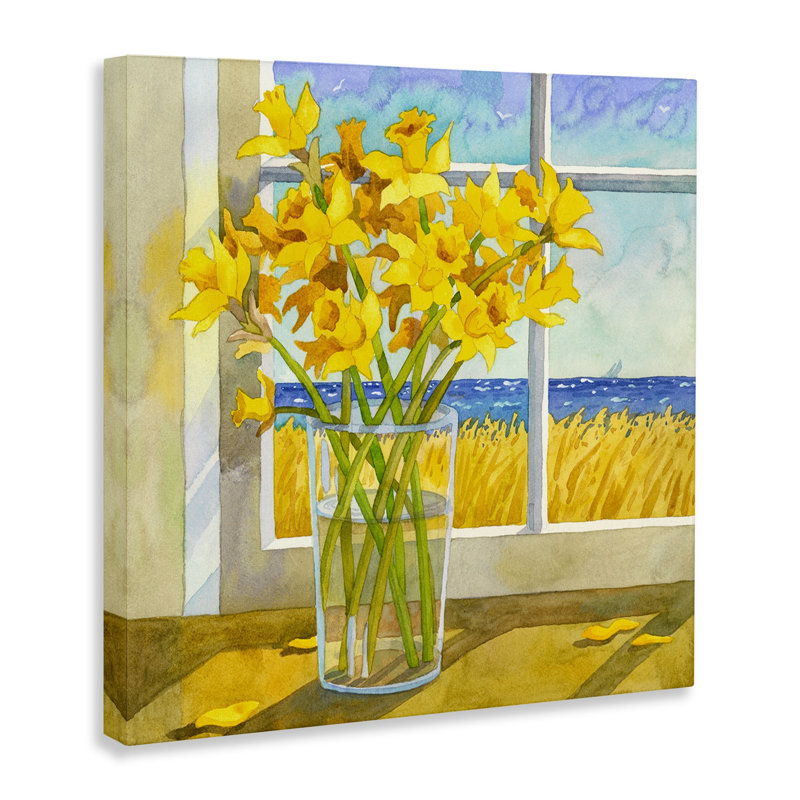 Stupell Industries Daffodils In Seaside Window Canvas Wall Art Design By Robin Altman, H 17 po x l 17 po x P 1,5 po