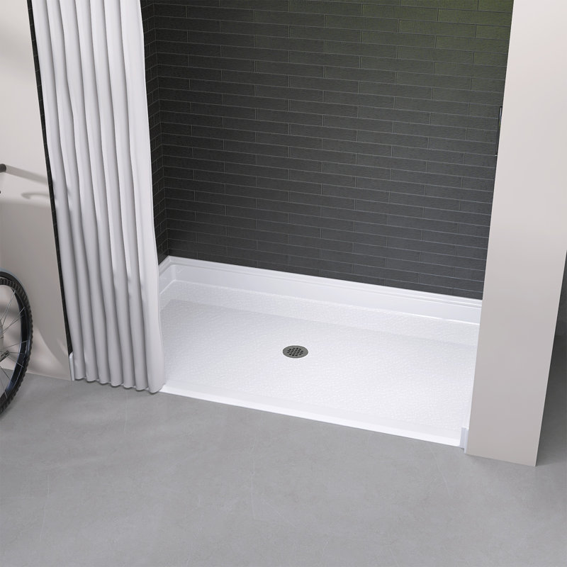 62 In L X 38 In W ADA Single Threshold Center Drain Shower Base In White,Wheel Chair Access, With Slope Type Threshold Assembly