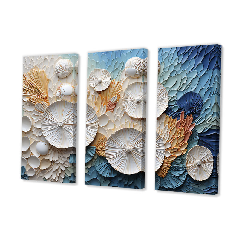 «Coastal Seashell Tranquility I» - ensemble d'art sur toile coquillage, H 32 po x l 48 po x P 1 po