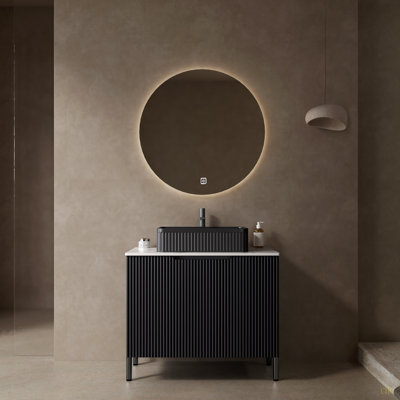30" Bathroom Vanity With Sink, Freestanding Bathroom Storage Cabinet With 2 Doors,  Ceramic Basin And Carrara  Counter Top