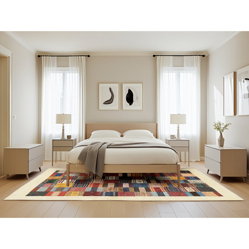 Tapis brun/rouge/gris zone contemporaine, Rectangle 5 pi x 8 pi