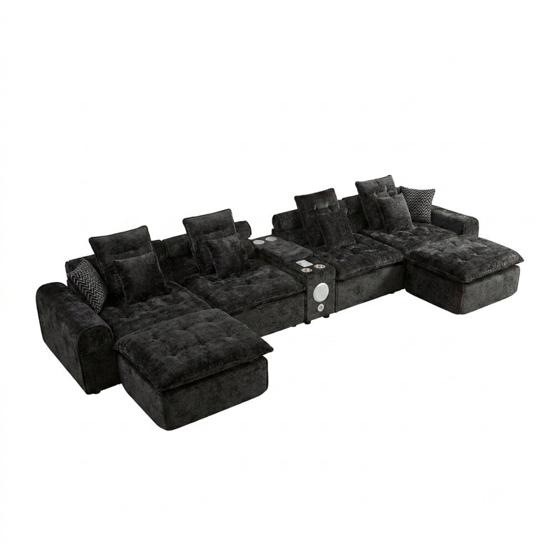 Canapé modulaire surdimensionné en forme de L de 178,6 po avec coussins décoratifs en forme de L, Noir
