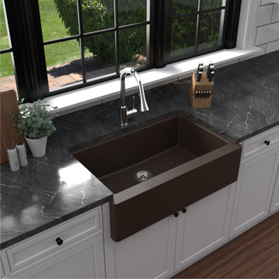 Karran Farmhouse/Apron-Front Quartz Composite 34'' X 21-1/4'' Single Bowl Kitchen Sink