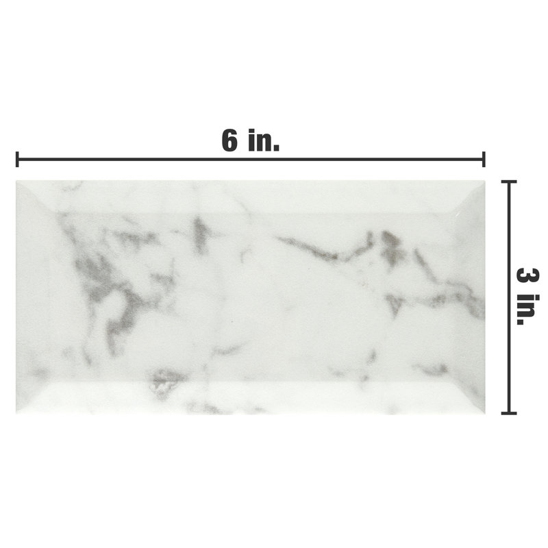 Classico Carrara 3" x 6" Ceramic Stone Look Subway Tile
