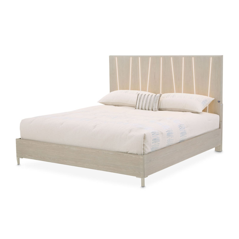 Lotus Bay Panel Bed With LED Lights - Sand, Queen