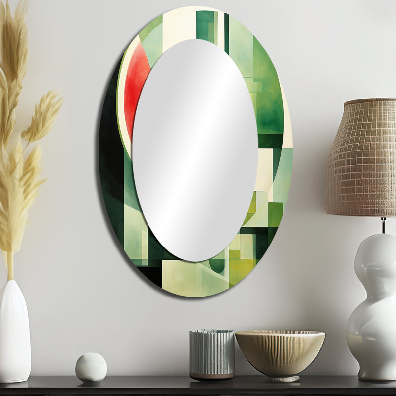 Green Slice Watermelon Fruit - Miroir décoratif ovale sur métal, 36 po x 24 po