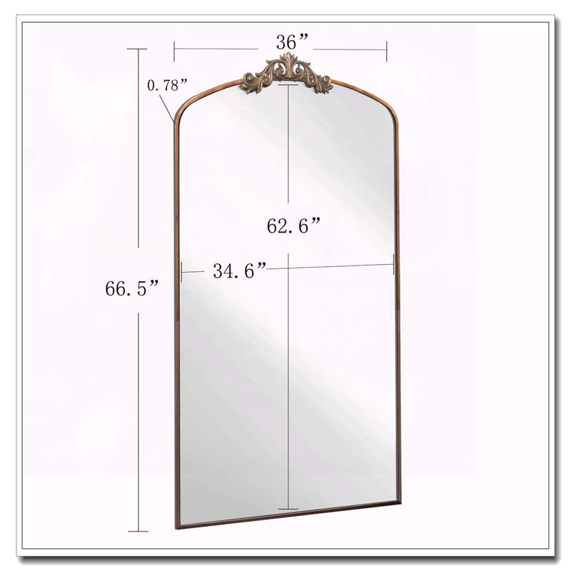 Full Length Mirror 36X66 Inch Vintage Ornate Arched Floor Mirror Metal Framed Mirror Dressing Mirror Oversized Wall Mirror, For Entryway, Living Room, Bedroom, Clothing Shop, Antique Bronze