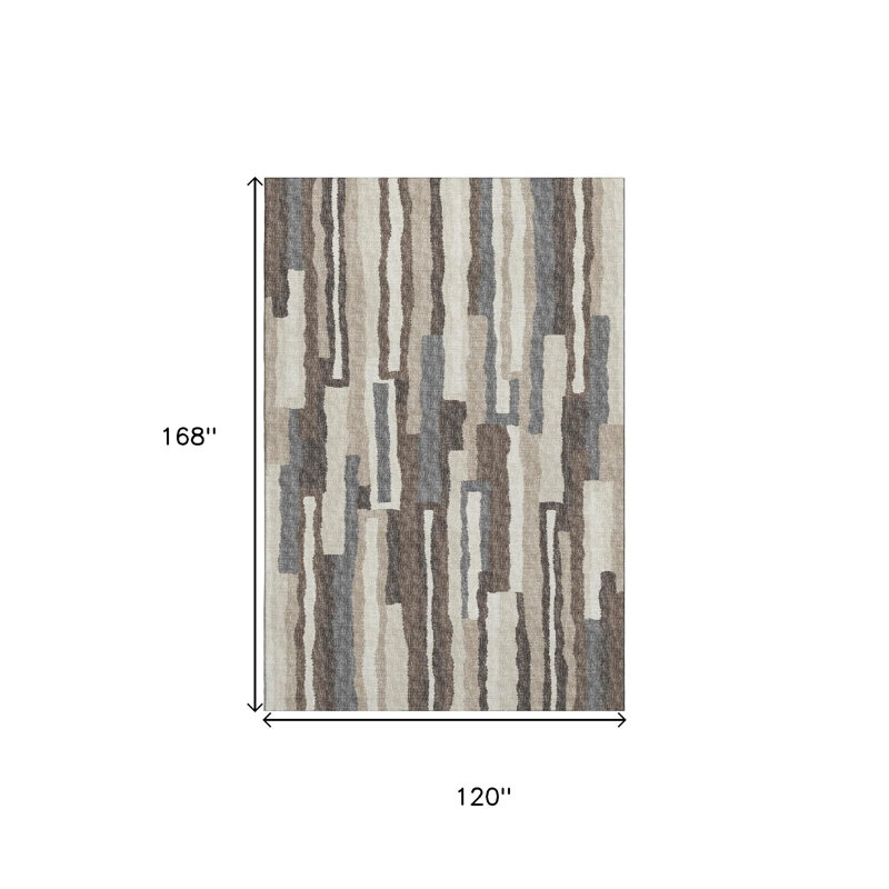 Tapis lavable abstrait ivoire et gris 10 pi x 14 pi avec protection UV