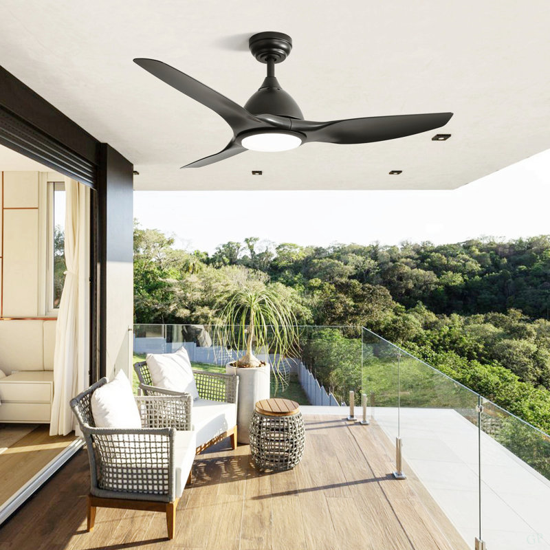 Ventilateur de plafond 52 pouces avec lumière et télécommande à 6 vitesses 3 pales de ventilateur en ABS noir pour patio Bredoom