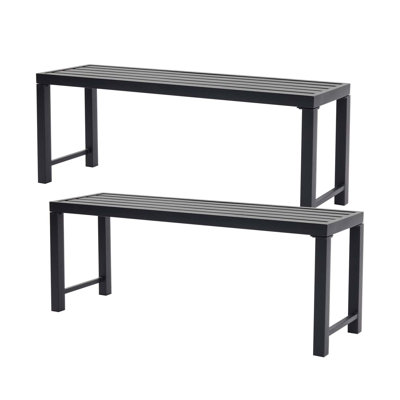 Outdoor Metal Garden Bench Set of 2, Patio Backless Bench, Weatherproof Park Benches for Gardens, Patios​ by Ebern Designs