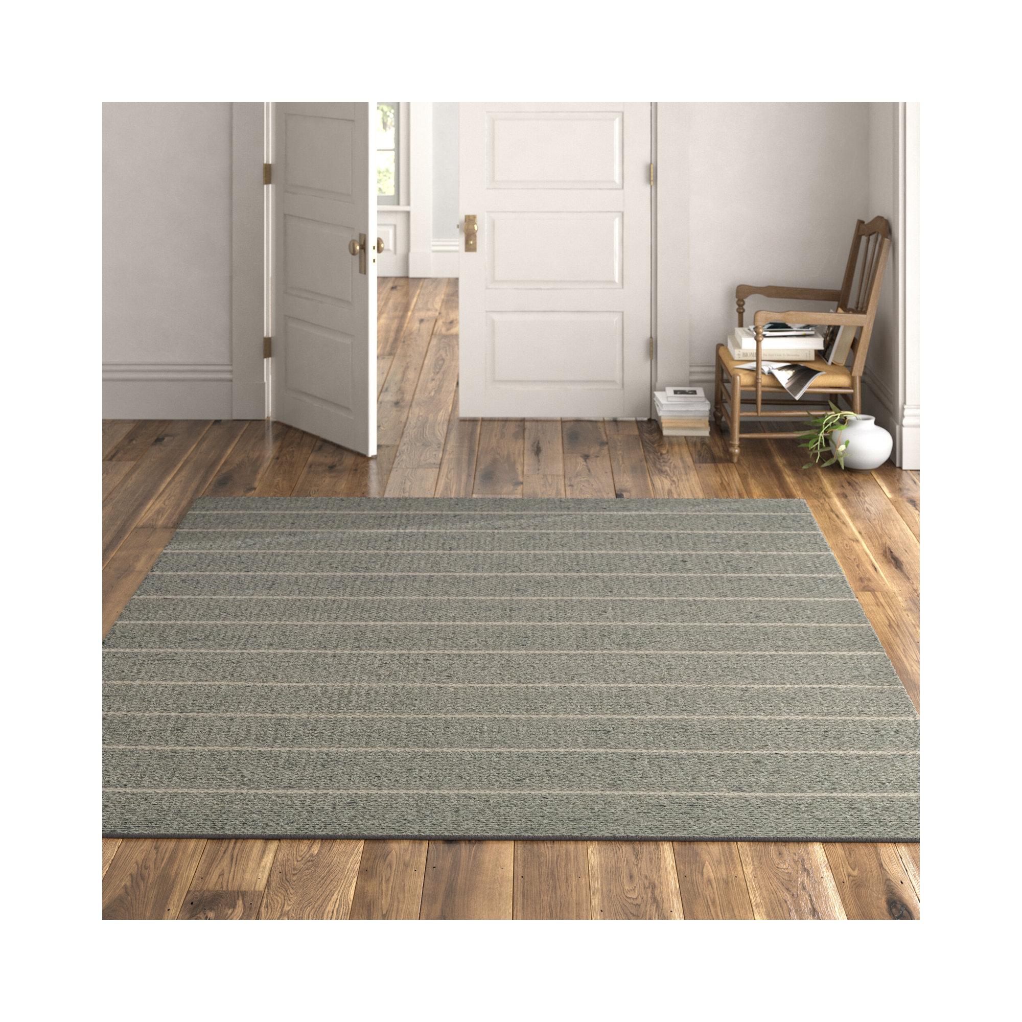 Lemington Handmade Gray/White Rug, 8" W x 10" L