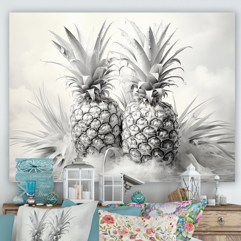 Pineapples Charm In Fog - Pineapples, art mural sur toile, Toile tendue, H 12 po x l 20 po x P 1 po
