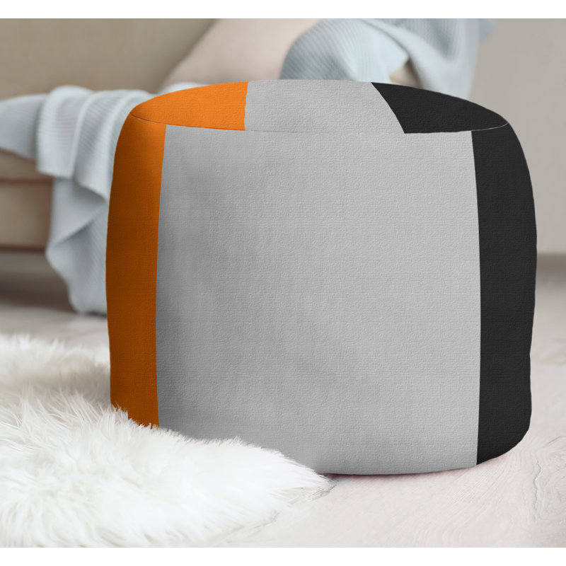 Upholstered Ottoman, Orange/Silver/Black