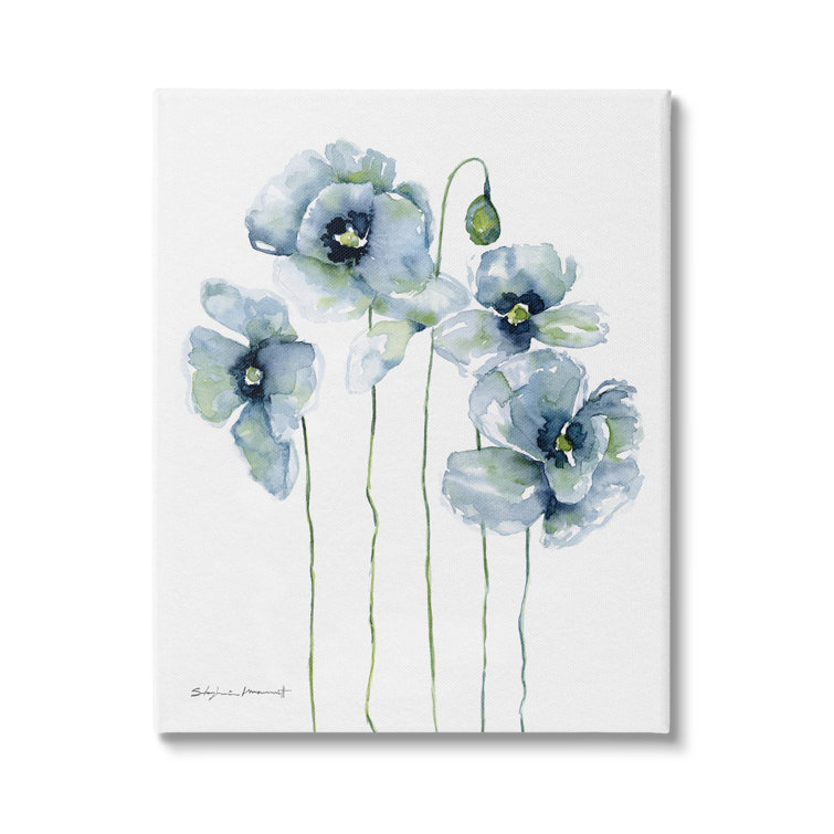 Modern Blue and Green Abstract Floral Canvas Wall Art, 24 x 30