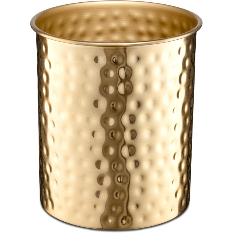 Hand Hammered Metal Kitchen Utensil Holder, Gold
