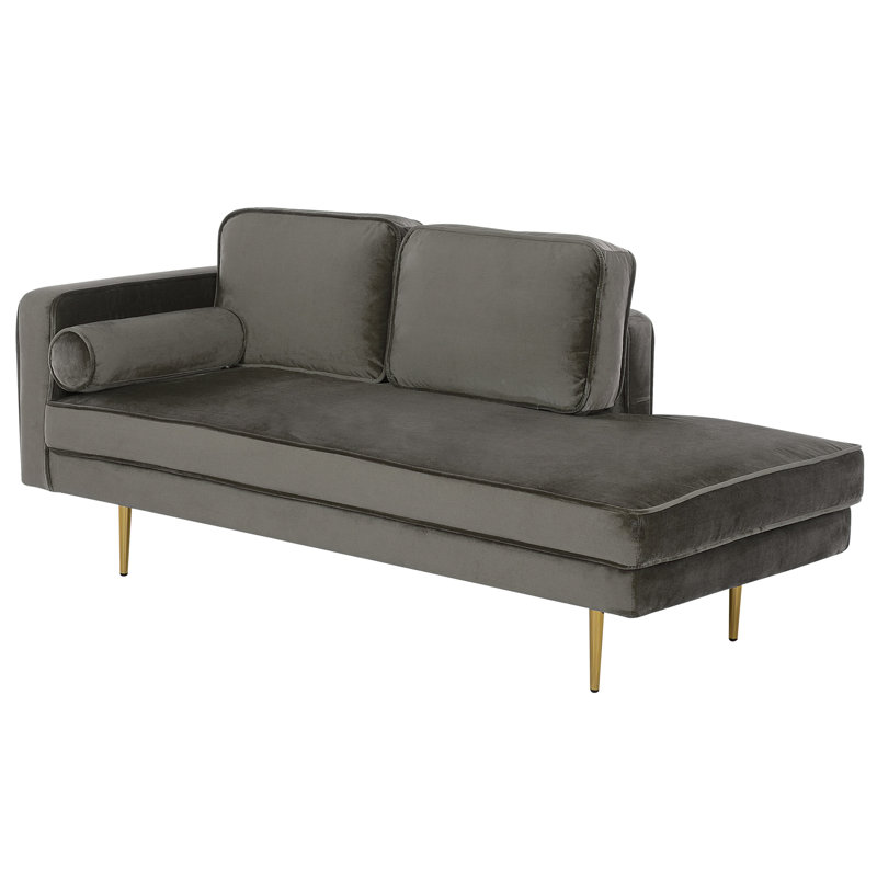 Dan Velvet Chaise Lounge, Grey, Left Hand Facing