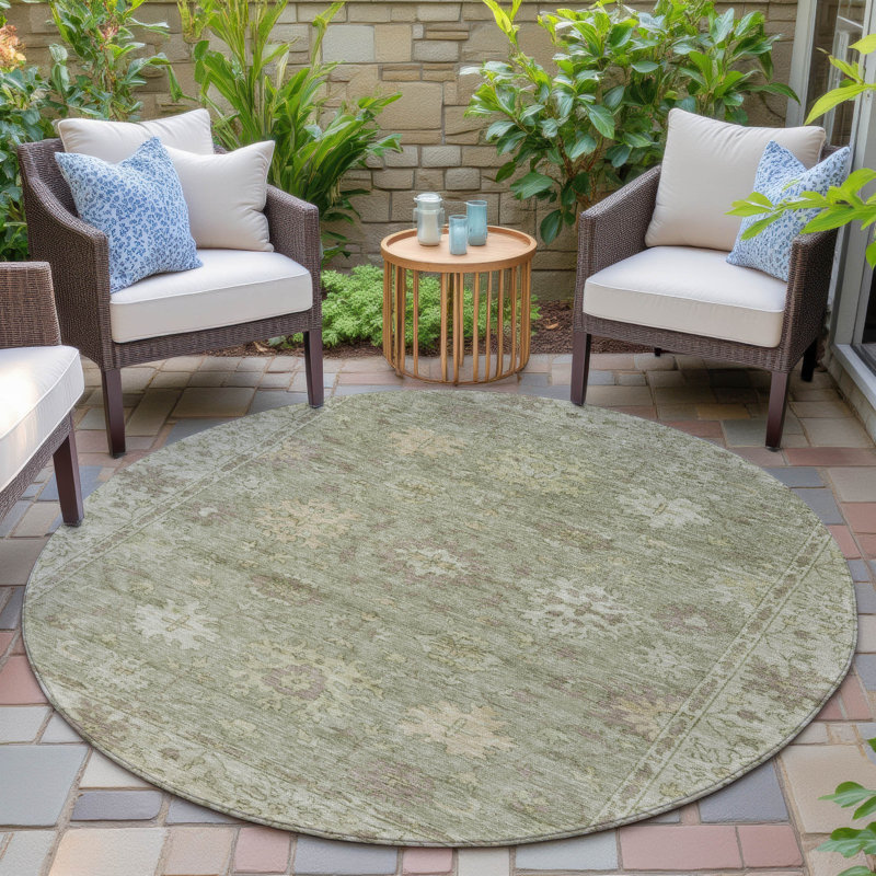 Tapis de sauge Xhevrie intérieur / extérieur lavable à la machine, Rond 8 pi