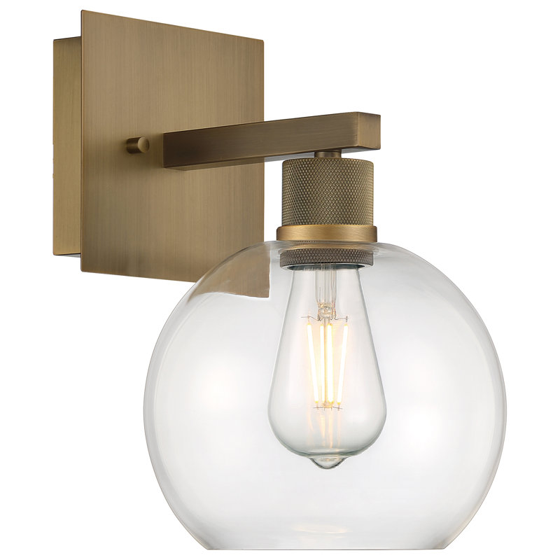 Abdulkhalid LED Wall Sconce - Clear Glass - Replaceable LED, Antique Brushed Brass