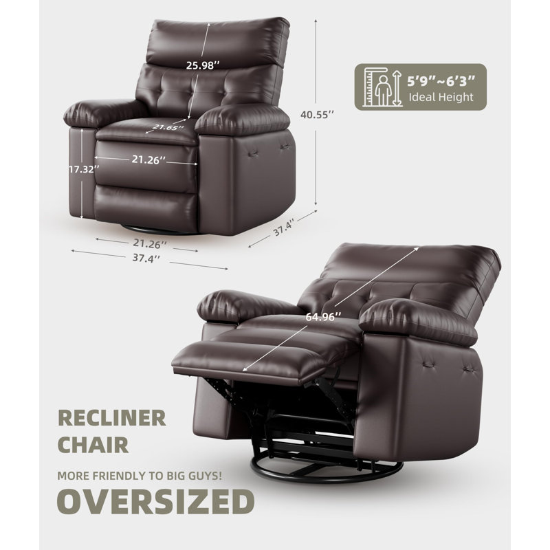 37.4" Wide Oversized Recliner Chair, PU Leather Manual Recliner with 1.5X Sponge Filling, Brown