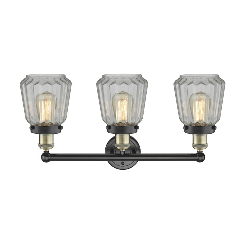 Éclairage pour meuble-lavabo à 3 lumières Aretzy, Transparent, Laiton antique noir