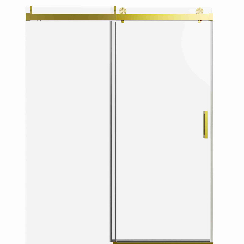 Frameless Single Sliding Soft Close Shower Door, Brushed Gold