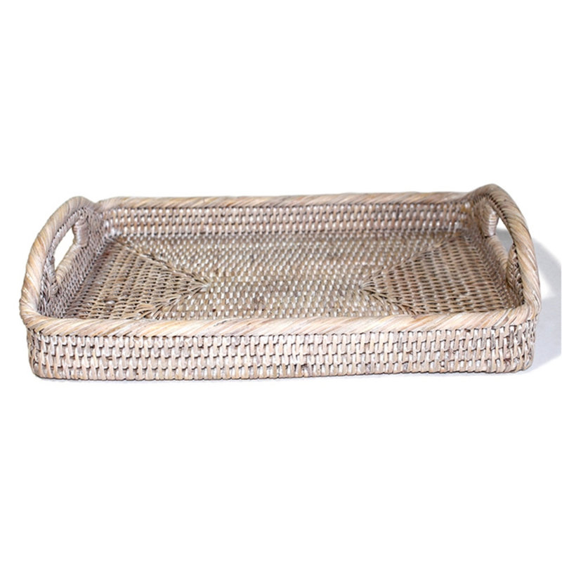 Burma Rattan Decorative Tray, 3.5" H x 20.5" W x 13.5" D, White Wash