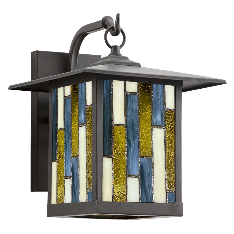 11.75" Bronze Stained Glass Outdoor Wall Lantern Sconce