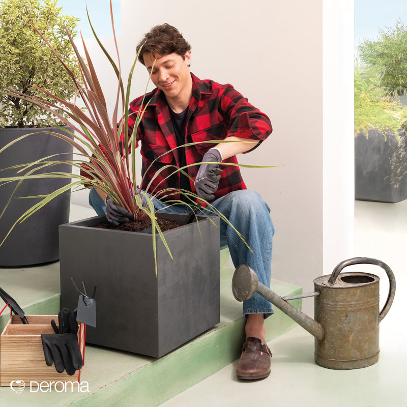 Millennium Deroma Millennium 15” Cube Planter | Light & Durable Plastic | Indoor Or Outdoor Square Pot For Patio/porch | Includes Water Reserve & Drain Plug | Trendy Planter For Plants, Flowers, Garden | Black