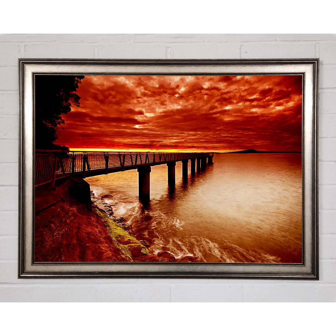 Gerahmtes Leinwandbild Bridge Over The Ocean Orange