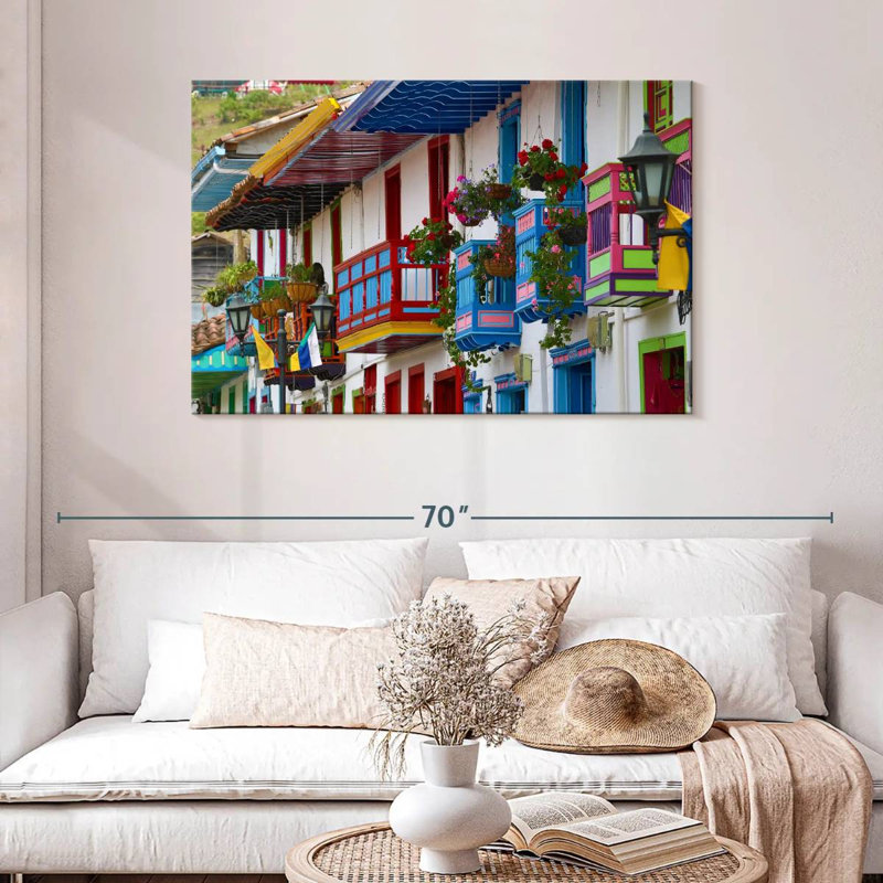 Maisons coloniales colorées, H 30 po x l 45 po