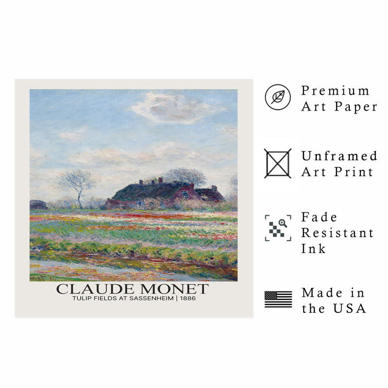 «Landscape and Nature Claude Monet Fields Tulip at Sassenheim», reproduction d'art classique sans cadre, H 12 po x l 12 po