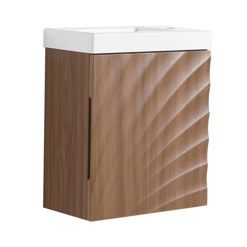 Meuble-lavabo mural 18,5 po avec lavabo en résine, Noyer naturel