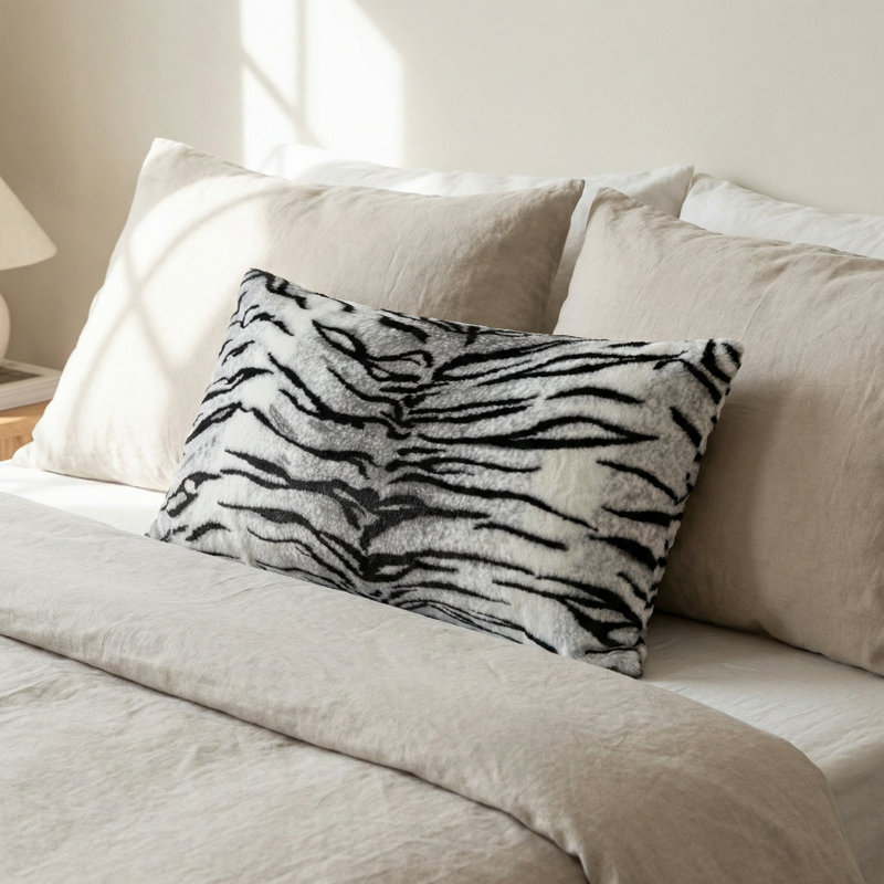 Animal Print Reversible Throw Pillow, 12" x 20", Animal Print, Black/White