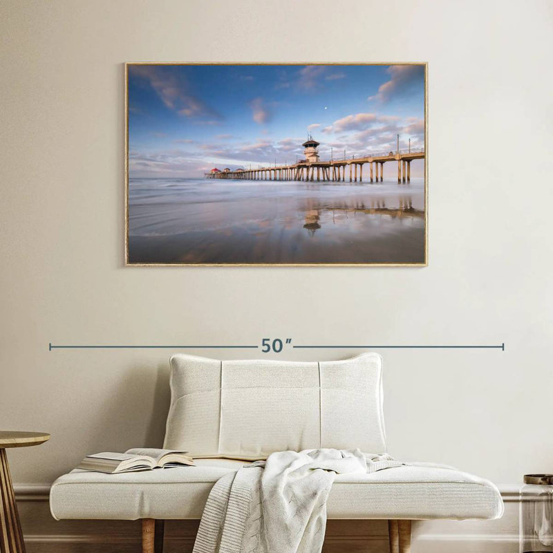 Coastal Huntington Pier, Cadre flottant en bois naturel, 40 po x 27 po