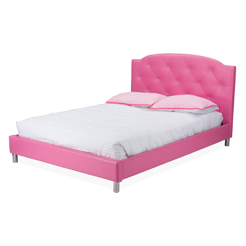 Lit plateforme en similicuir Karina, rose, H 39,51 po x l 62,76 po x L 85,97 po Karina, Double, Rose