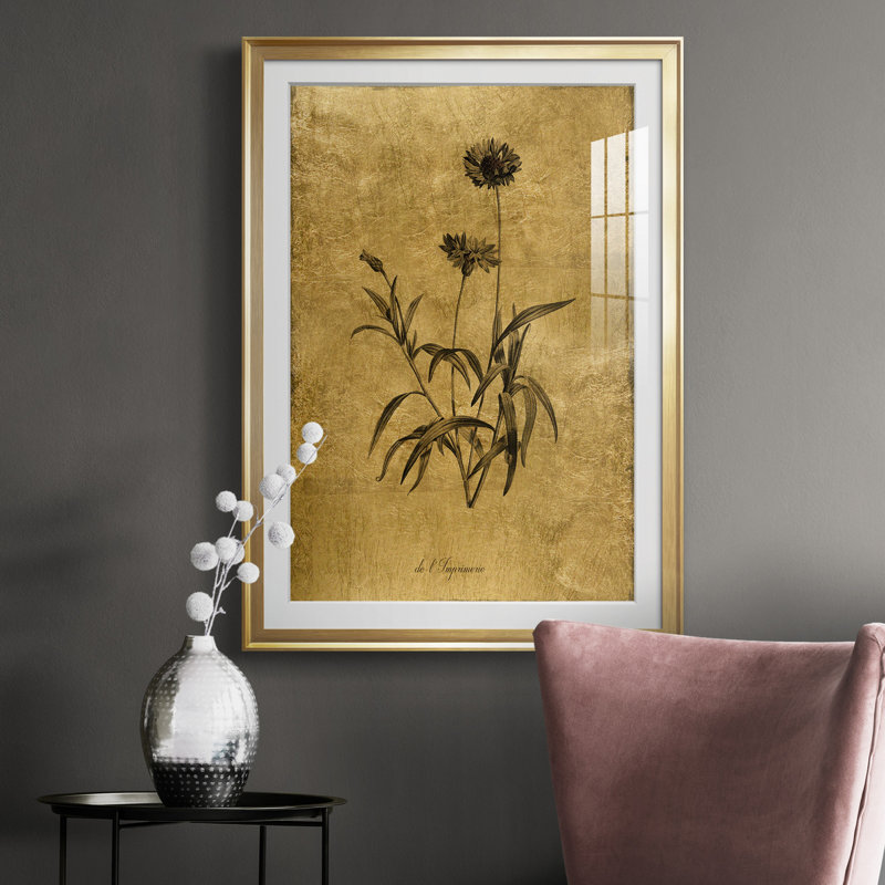 Croquis doré Botanique I - Cadre photo, reproduction d'art sur papier, H 36,5 po x l 26,5 po x P 1,5 po, Or
