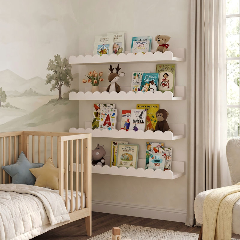 Ensemble de 4 tablettes flottantes blanches pour enfants pour chambre d'enfant, étagères murales en bois