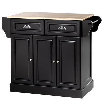Kitchen Island With Storage, Rolling Kitchen Serving Cart With Rubber Wood Top, Towel Rack, Spice Rack, Storage Drawer And Cabinet
