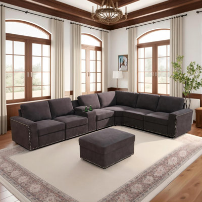 Canapé modulaire en L de 8 po avec repose-pieds, console, chargement et USB Cabell