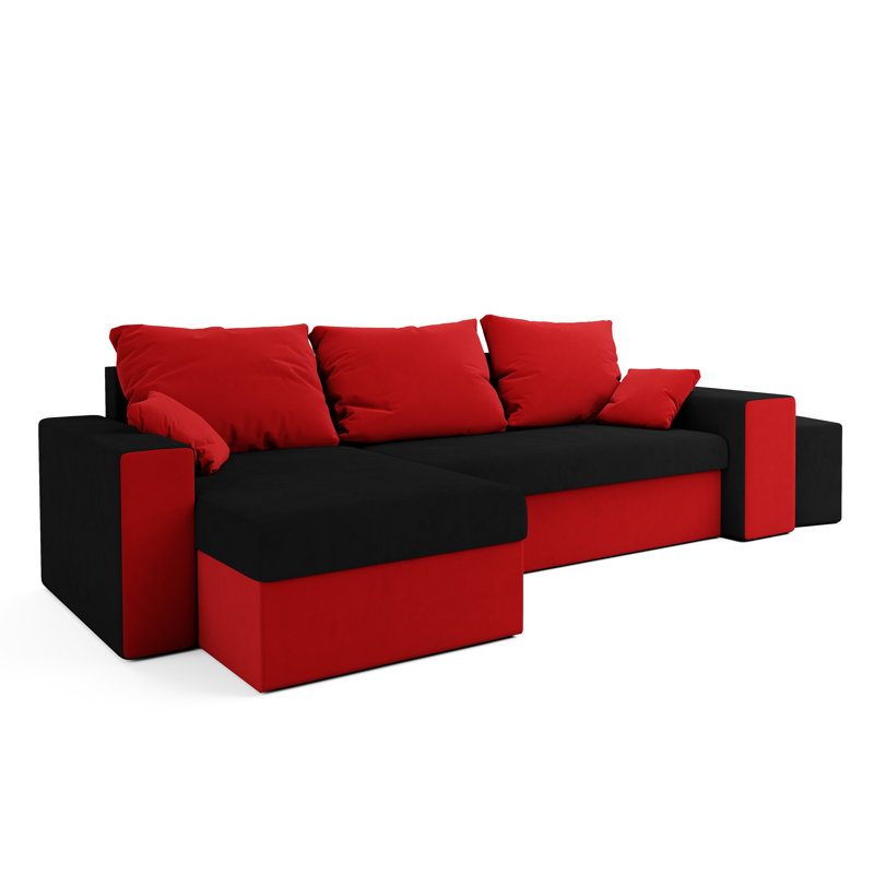 Stavrica 3 Seater Corner Sofa , Red/Black - Rainbow15/Rainbow22, Left -sided