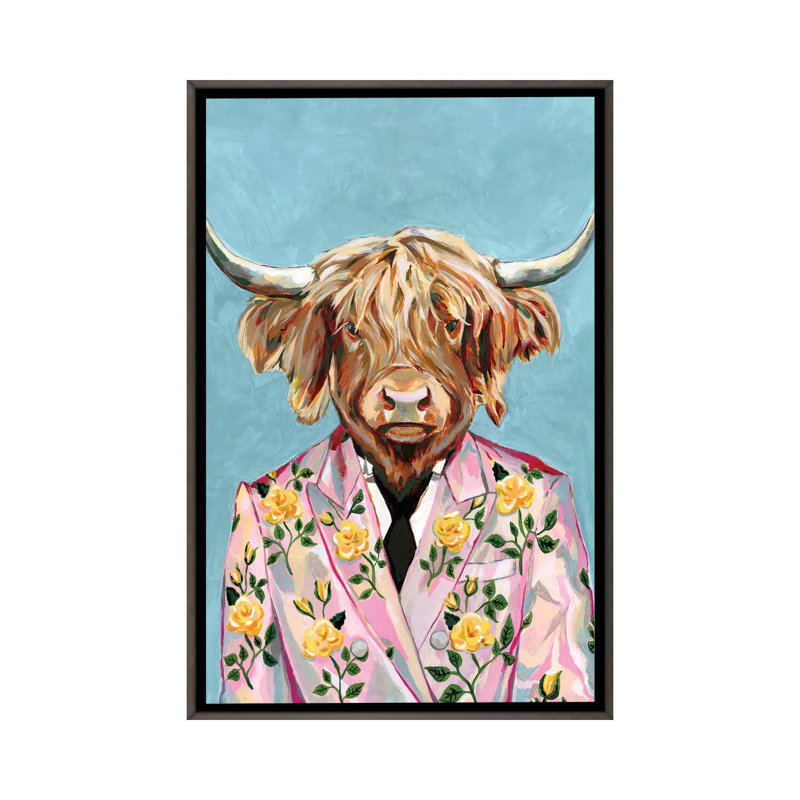 « Vache » par Heather Perry-impression, Toile encadrée de bois rustique foncé, Pas de tapis, H 26 po x l 18 po x 1,5 po