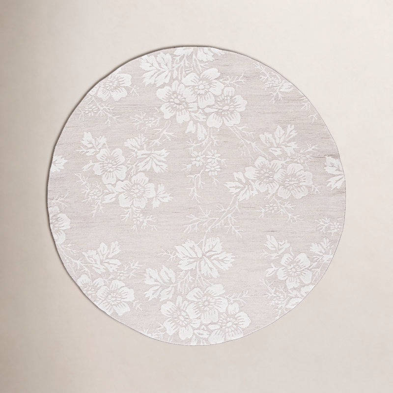 Tapis floral en laine touffeté à la main Fraga Glamour, Rond 6 pi