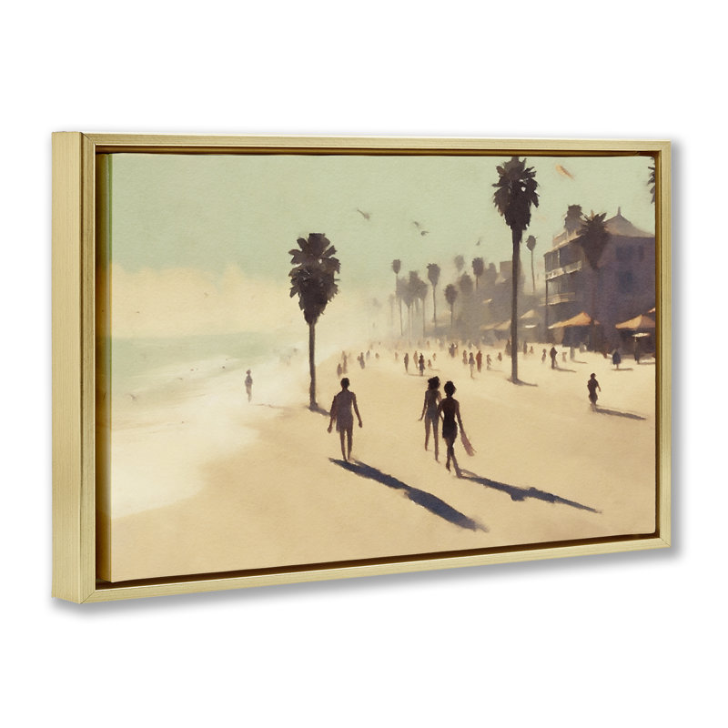  Toile flottante encadrée «Tropical Shore Walk» par Noah Bay, H 17 po x l 25 po, Cadre flottant métallique doré