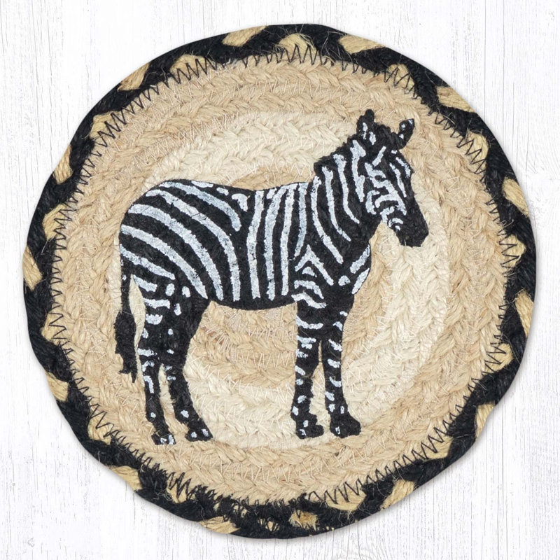  Durable 7" H Round Braided Coaster Rustic Zebra Wildlife Home Accent