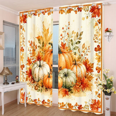 2 pièces de rideaux occultants avec œillets, feuilles d'automne et rideaux en polyester à imprimé citrouille, isolant thermique, protection contre le bruit et protection de la vie privée, habillage de fenêtre obscurcissant élégant pour la chambre à coucher, le salon, la décoration intérieure