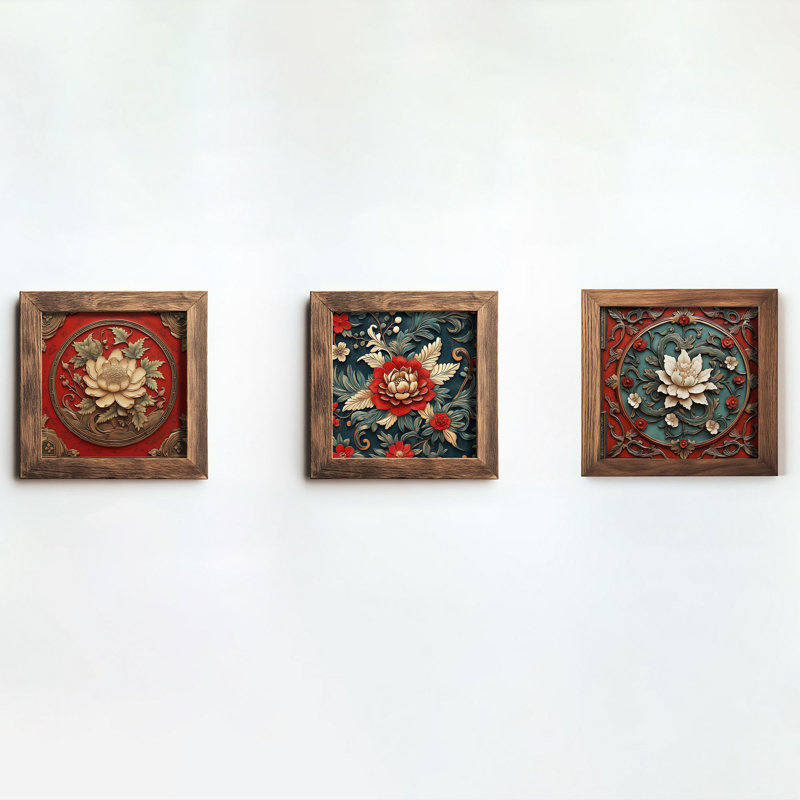 Elegant Decorative Framed Painting Set (3 Pieces), 16 x 16 x 0.8 inches | 100% MDF with UV Printing, Framed in 100% Spruce Wood | Perfect for Living Room, Bedroom & Office Decor, Eye-Catching Wall Art