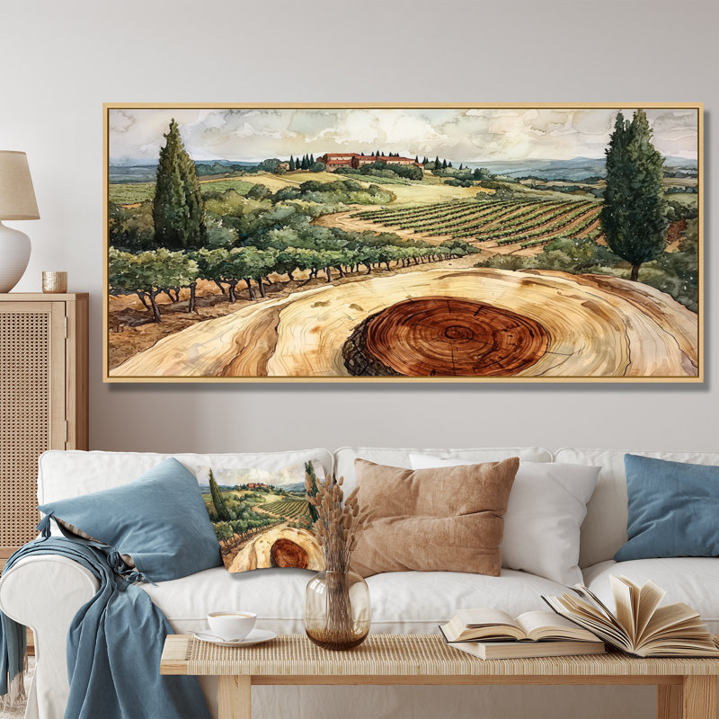 Winn - Vineyard, art mural, H 28 po x l 60 po, Impression encadrée flottante, Crème, crème