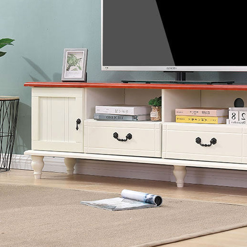 Meuble télé minimaliste de style américain, 19.68"H x 70.86"L x 13.77"W, Ivory/Brown