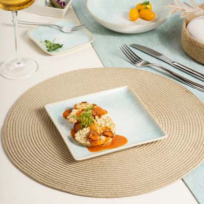 Porcelain Juliet Square Platter With Foot, Aqua, 10.6x10.6"
